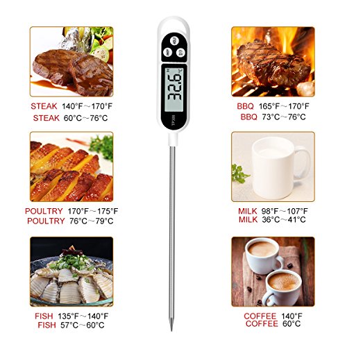 Hotchy Termómetro Digital de Cocina, Termómetro de Cocina Termómetro de Cocción, Sonda Larga, Protección contra la Corrosión, ° C / ° F Conmutable, Ideal para Cocina, Parrilla/Barbacoa