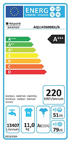 Hotpoint-Ariston AQ114D 69D EU/A - Lavadora (Independiente, Color blanco, Frente, 11 kg, 1600 RPM, A)