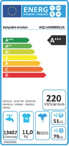 Hotpoint-Ariston AQ114D 69D EU/A - Lavadora (Independiente, Color blanco, Frente, 11 kg, 1600 RPM, A)