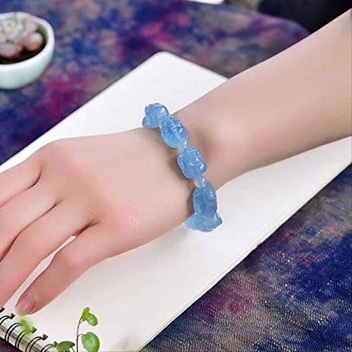 HOUCONG Pulseras de Cristal Natural Azul Marino de luz Fina, Tallado Pixiu Perlas Pulseras de Cristal Lucky, Mujeres Hombres ayudan a Trabajar joyería Fresca