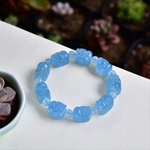 HOUCONG Pulseras de Cristal Natural Azul Marino de luz Fina, Tallado Pixiu Perlas Pulseras de Cristal Lucky, Mujeres Hombres ayudan a Trabajar joyería Fresca