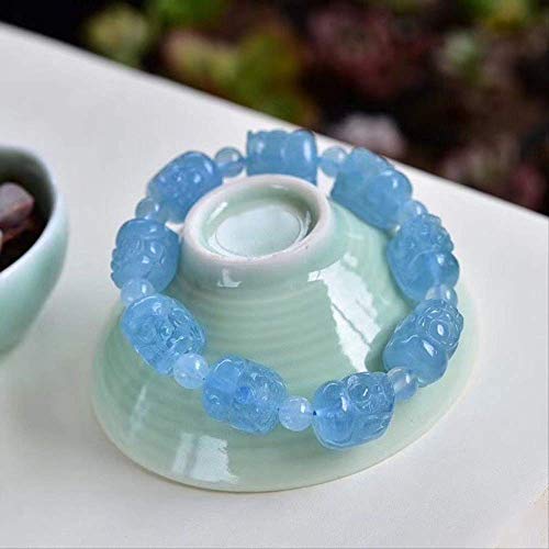 HOUCONG Pulseras de Cristal Natural Azul Marino de luz Fina, Tallado Pixiu Perlas Pulseras de Cristal Lucky, Mujeres Hombres ayudan a Trabajar joyería Fresca