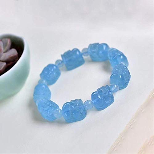 HOUCONG Pulseras de Cristal Natural Azul Marino de luz Fina, Tallado Pixiu Perlas Pulseras de Cristal Lucky, Mujeres Hombres ayudan a Trabajar joyería Fresca
