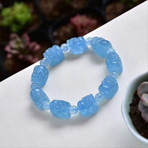 HOUCONG Pulseras de Cristal Natural Azul Marino de luz Fina, Tallado Pixiu Perlas Pulseras de Cristal Lucky, Mujeres Hombres ayudan a Trabajar joyería Fresca