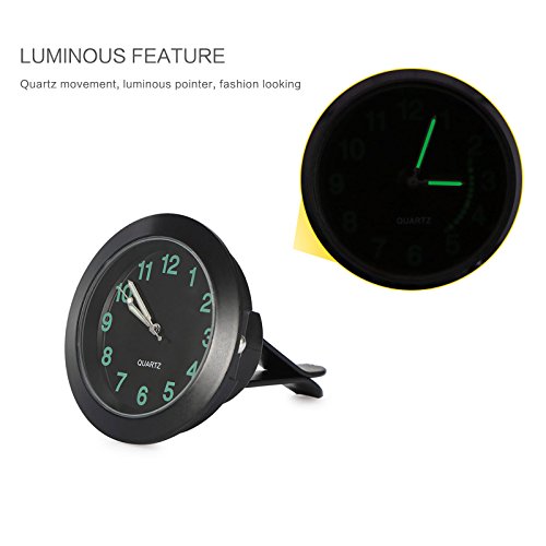 Houkiper Car Air Vent Clip Clock Automóvil Luminous Dashboard Clock Auto Interior Reloj analógico de Cuarzo (Black)