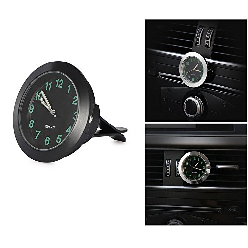 Houkiper Car Air Vent Clip Clock Automóvil Luminous Dashboard Clock Auto Interior Reloj analógico de Cuarzo (Black)