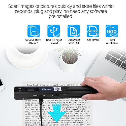 Houkiper Escáner Portátil, Escáner De Documentos De Mano Escáner De Imágenes A4 Tamaño A4 900dpi Jpg Formato Pdf Pantalla LCD