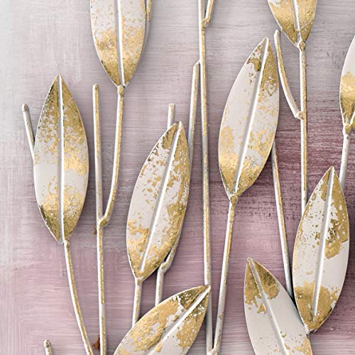 House of Arts – Piante D'oro Decoración de pared 60 x 80 cm – Cuadro 3D pintado a mano con flores – Moderno arte – Metal y madera – Oro, Blanco, Rosa, Azul, metal madera, Rosa., 60 x 80