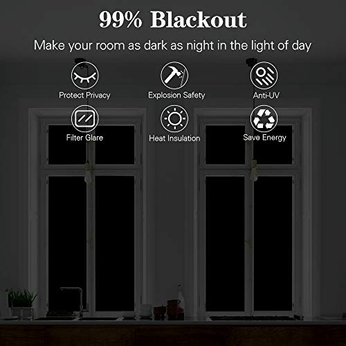 Housolution Películas de Ventana de Privacidad, sin Pegamento, con Electricidad Estática, Cubierta Protectora del PVC Anti-UV Más del 90% de Sombreado para Decoración del Hogar (45cmx200cm) - Negro