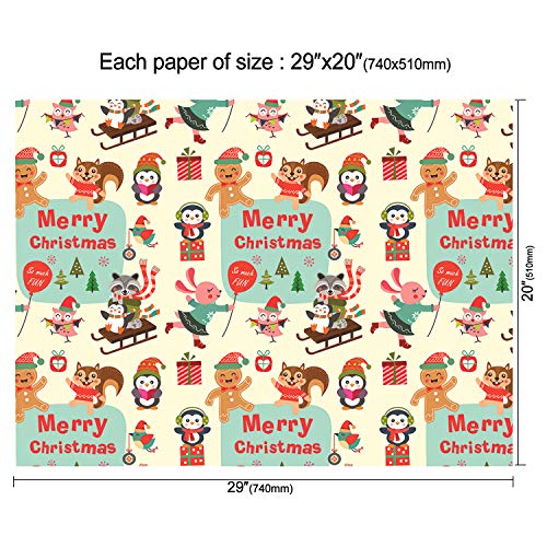 HOWAF 10 Hojas Papel, Grandes de Papel de Envolver navideño, 74 cm x 51 cm, 10 diseños, muñeco de Nieve para niños, Papá Noel, árbol de Navidad, Reno
