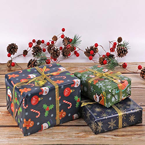 HOWAF 10 Hojas Papel, Grandes de Papel de Envolver navideño, 74 cm x 51 cm, 10 diseños, muñeco de Nieve para niños, Papá Noel, árbol de Navidad, Reno
