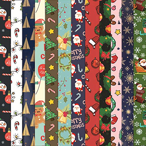 HOWAF 10 Hojas Papel, Grandes de Papel de Envolver navideño, 74 cm x 51 cm, 10 diseños, muñeco de Nieve para niños, Papá Noel, árbol de Navidad, Reno