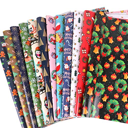 HOWAF 10 Hojas Papel, Grandes de Papel de Envolver navideño, 74 cm x 51 cm, 10 diseños, muñeco de Nieve para niños, Papá Noel, árbol de Navidad, Reno
