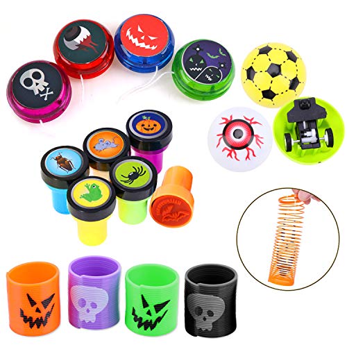 HOWAF 100pcs Fiesta de Halloween Juguetes para Rellenar piñatas de cumpleaños Infantil y Bolsas de Regalo Halloween de Fiestas niños o para el Colegio premios, Arañas, Sellos, murciélagos etc
