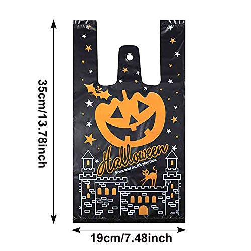 HOWAF 150 Piezas Halloween Bolsas Regalo Cumpleaños para Niños con Asas, Halloween Bolsas para chuches, Bolsas Plástico Regalo Dulces para Frutos Secos, Caramelos, Chocolate