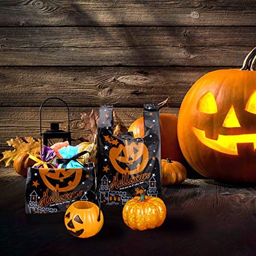 HOWAF 150 Piezas Halloween Bolsas Regalo Cumpleaños para Niños con Asas, Halloween Bolsas para chuches, Bolsas Plástico Regalo Dulces para Frutos Secos, Caramelos, Chocolate