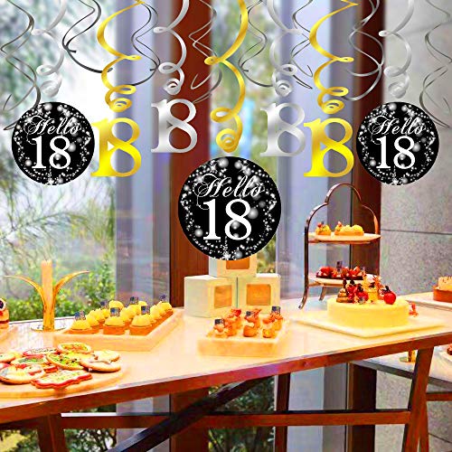 Howaf 18 cumpleaños Decoración Colgante remolinos Adornos de espirales y Feliz cumpleaños & 18 Mesa Confeti para 18 Años Decoraciones Fiesta de Cumpleaños