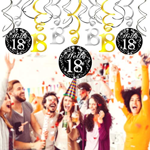 Howaf 18 cumpleaños Decoración Colgante remolinos Adornos de espirales y Feliz cumpleaños & 18 Mesa Confeti para 18 Años Decoraciones Fiesta de Cumpleaños