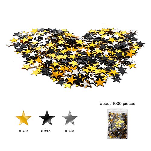 HOWAF 30pcs Estrella Colgando Remolino Guirnalda de Techo serpentinas y Estrella Confeti para Mujer, Hombre, niños, Fiesta de cumpleaños Decoración Plata Negro Oro, Año Nuevo, Graduación