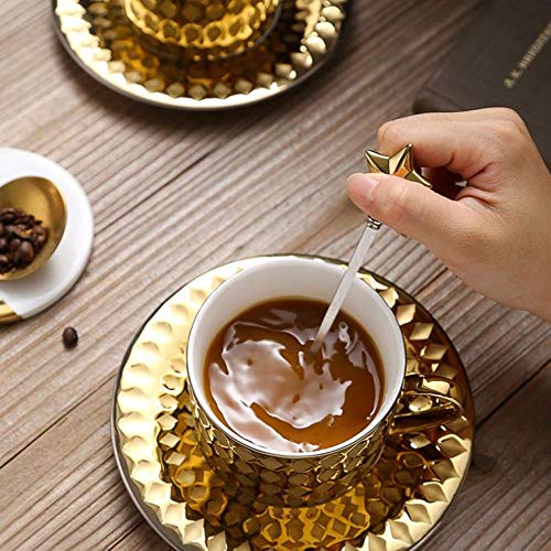 HRDZ Taza Taza de Hotel Mujer cafetería Hombre Traje Creativo cerámica Taza de café Taza de Flores Contorno de Estilo Europeo en Oro Taza Taza 1 con una Cuchara A * Juego de 2 Piezas 8.8 * 6.8cm