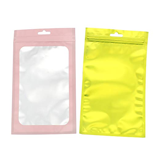 HRR 100 Piezas Bolsas de Alimento de Cierre Resellable Mylar Bolsa con Cierre a Prueba de Olor de Papel Aluminio con Ventana Transparente （Verde y Rosa 4,7 x 7,9 Pulgadas）