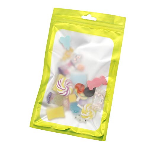 HRR 100 Piezas Bolsas de Alimento de Cierre Resellable Mylar Bolsa con Cierre a Prueba de Olor de Papel Aluminio con Ventana Transparente （Verde y Rosa 4,7 x 7,9 Pulgadas）