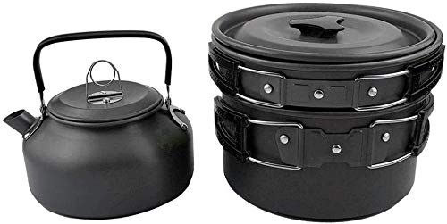 HSWJ Utensilios de Picnic marmita de cocción Suministros Bote al Aire Libre del vajilla del Camping (Color : Black)