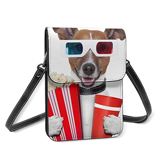 HTDG Monedero ligero cruzado para teléfono móvil Perro divertido con palomitas de maíz para mujer Bolsos con bolsillos espaciosos