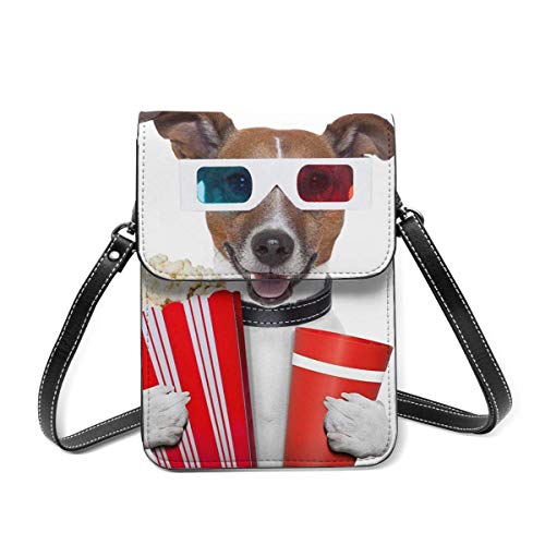 HTDG Monedero ligero cruzado para teléfono móvil Perro divertido con palomitas de maíz para mujer Bolsos con bolsillos espaciosos