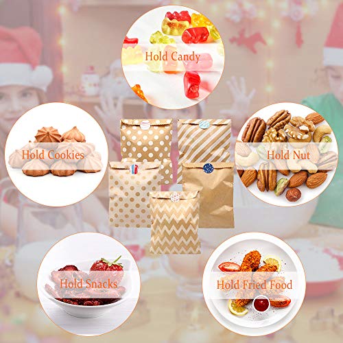 Huahao 125 Piezas Bolsas de Papel para Caramelos y 160 Piezas Pegatinas, Bolsas de Regalo Pequeñas de Papel Bolsas Papel Kraft Dulces de Galletas Pegatinas Paquetes Decortivas de Regalo (5