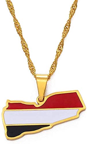 huangxuanchen co.,ltd Collar Mapa de Yemen Bandera Collares Pendientes Collar de Color Dorado Joyas de Yemen