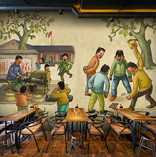 HUATULAI mural Papel Pintado 3D Juego Retro De Los Años 80 Borde Lateral De La Carretera Barbacoa Ciudad Olla Caliente Brochetas Kebab Restaurante Restaurante Fondo De Pantalla-400 * 280 Cm
