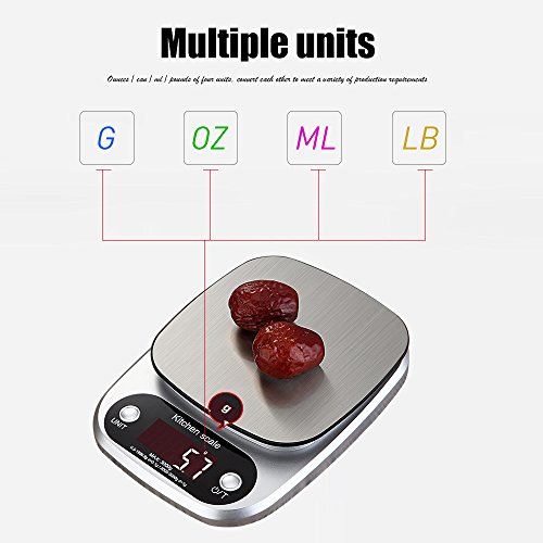 Huatuo®Mini Báscula eléctricas digital básculas de cocina,3 kg / 0.1 g, pequeños electrodomésticos de cocina de acero inoxidable, pruebas de agua inteligentes con pantalla LCD gramo preciso(plata)