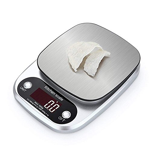 Huatuo®Mini Báscula eléctricas digital básculas de cocina,3 kg / 0.1 g, pequeños electrodomésticos de cocina de acero inoxidable, pruebas de agua inteligentes con pantalla LCD gramo preciso(plata)