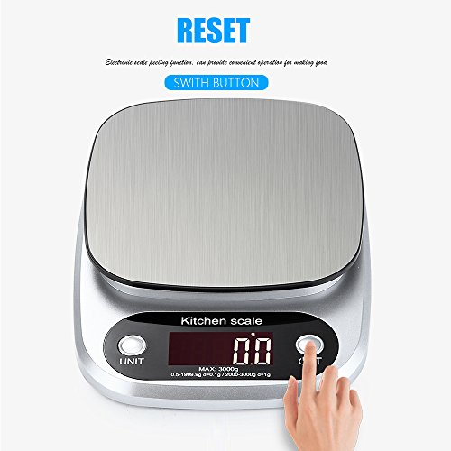 Huatuo®Mini Báscula eléctricas digital básculas de cocina,3 kg / 0.1 g, pequeños electrodomésticos de cocina de acero inoxidable, pruebas de agua inteligentes con pantalla LCD gramo preciso(plata)