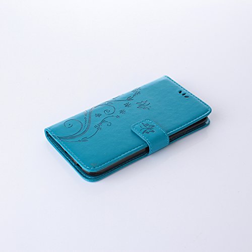 Huawei Y6 2017 Funda, SMTR Diseño retro del modelo de flores, Leather Wallet Case Cover Carcasa Funda con Ranura de Tarjeta para Huawei Y6 2017 (Azul)