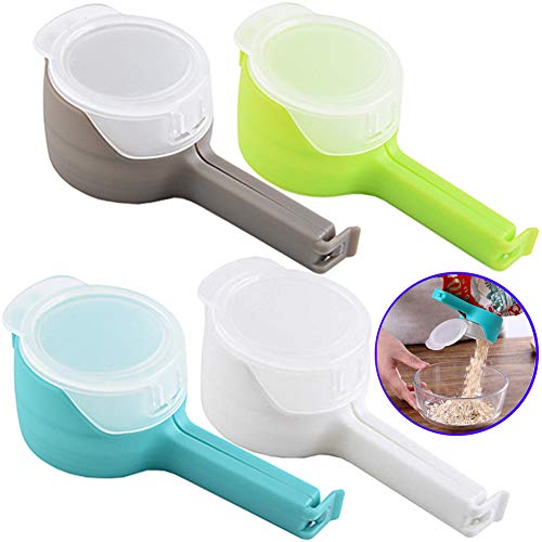 Huaxiangoh Clips de Sellado de Alimentos para Almacenamiento,Uso para Pinzas de Almacenamiento de Comida Casera, Clips de bolsas de alimentos de plástico con tapa Boquilla de Congelador 4PCS