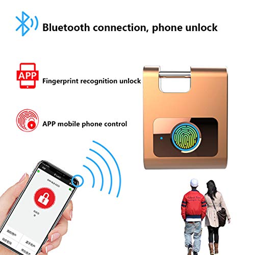 Huella digital Bluetooth Candado, huella digital sin llave de bloqueo, recargable bloqueo antirrobo escuela de una sola tecla de desbloqueo USB portátil, conveniente para gimnasia maleta de equipaje,A