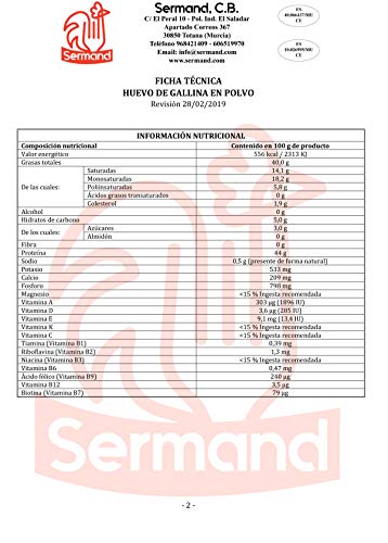 Huevo en polvo. Bolsa de vacío de 1 Kg.