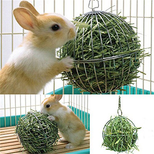 Huhuswwbin - Juguetes para Masticar con Forma de Conejo Hueco, Acero Inoxidable, dispensador de Comida para Mascotas, Juguete con Gancho de Cadena, Color Plateado