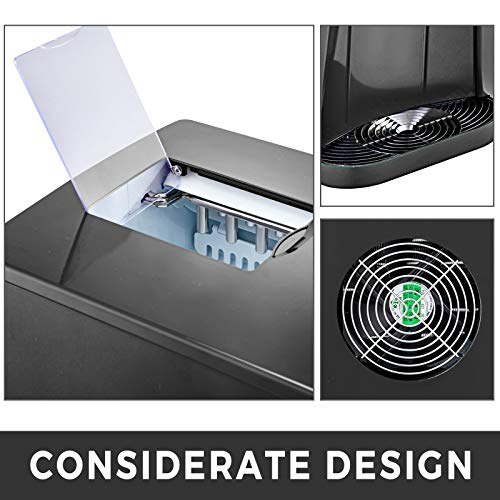 Husuper Máquina de Hielo Portátil 12 KG por 24H Máquina Silenciosa para Hacer Hielo Máquina de Hielo para Casa Portátil Máquina para Hacer Cúbitos de Hielo de 3 Tanques con Pantalla LCD (Negro)