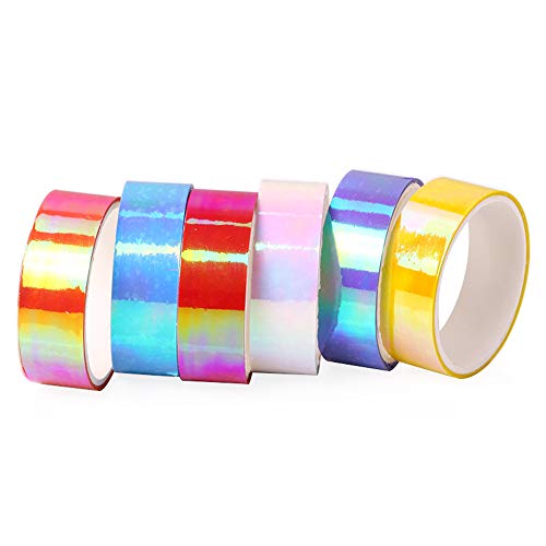 Huture 10 Rollos Banda de Brillo Holográfico Cinta Adhesiva Washi Cinta de Papel Deco Cintas Decorativas Creativas Cinta Adhesiva para Niños de Papel Japonés para DIY Craft Suministros Scrapbooking