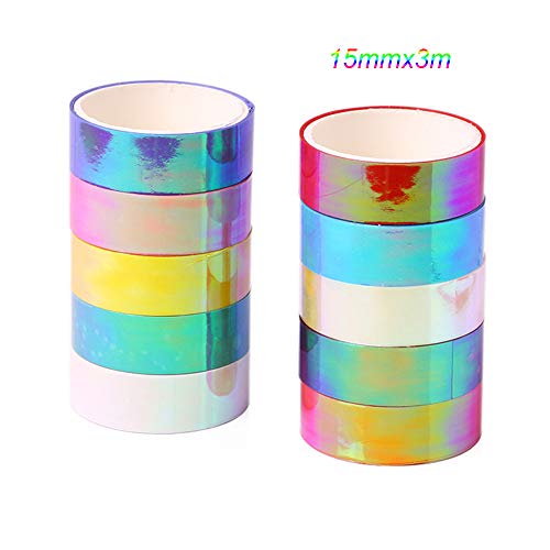 Huture 10 Rollos Banda de Brillo Holográfico Cinta Adhesiva Washi Cinta de Papel Deco Cintas Decorativas Creativas Cinta Adhesiva para Niños de Papel Japonés para DIY Craft Suministros Scrapbooking