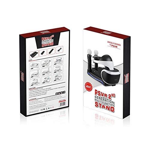 HUVE Base de Mango Multifuncional 4 en 1 Soporte de Cargador para Consola de Juegos de Segunda generación PS4 VR Cargador Mandos PS4 Estación de Carga rápida