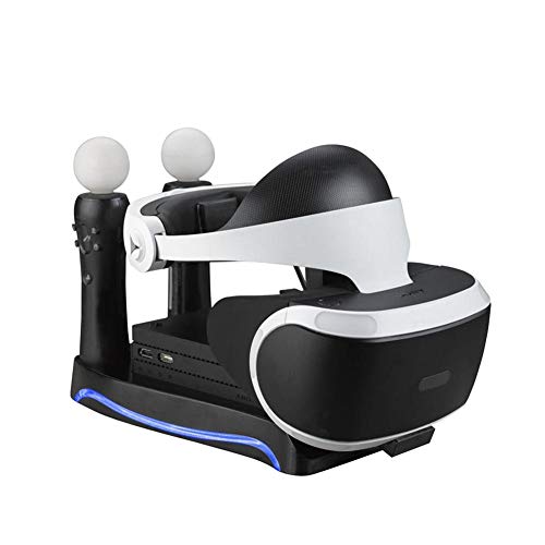 HUVE Base de Mango Multifuncional 4 en 1 Soporte de Cargador para Consola de Juegos de Segunda generación PS4 VR Cargador Mandos PS4 Estación de Carga rápida
