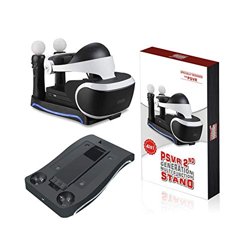 HUVE Base de Mango Multifuncional 4 en 1 Soporte de Cargador para Consola de Juegos de Segunda generación PS4 VR Cargador Mandos PS4 Estación de Carga rápida