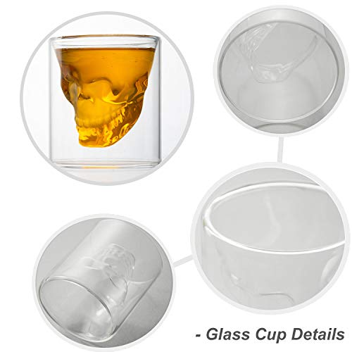 HwaGui Calavera Doble Cristal Vaso Tazas para Fiesta Bar Casa, Copas de Cerveza Doble Pared Whisky Vino Agua 250ml / 8.8oz