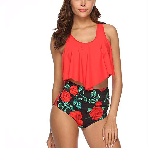 HWHSZ Bikini De Traje BañO para Mujer Conjunto con Volantes Traje Cintura Alta DiseñAdo Perfilar La Curva Piernas TamañO Grande,D-M