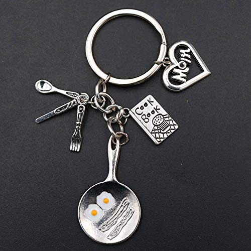 HXYKLM 1 unid Llavero Gourmet Libro de Cocina y Mini Cubiertos y Llavero Personalizado Wok, Mala Primera Tortilla - Regalo del día de la Madre