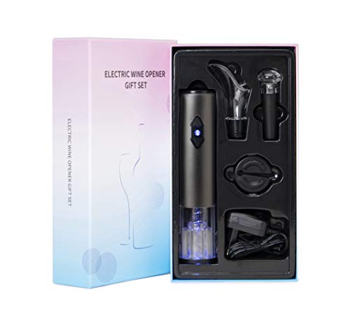 Hyindoor Sacacorchos Eléctrico Inalámbrico Recargable Profesional Abridor Automatico de Botellas de Vino Caja de Regalo con Cortador/Tapón de Vacío/Vertedor